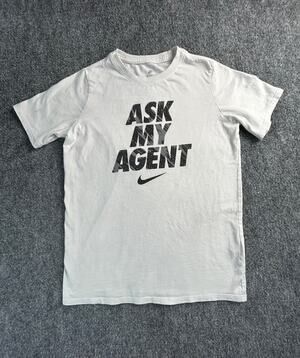 Nike Ask My Agent Graphic T-Shirt Youth Boys Large White Athletic Tee